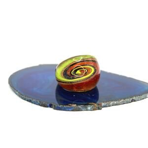 1970's Handblown Yellow, Orange and Brown Swirl on Gold Glitter Glass Ring